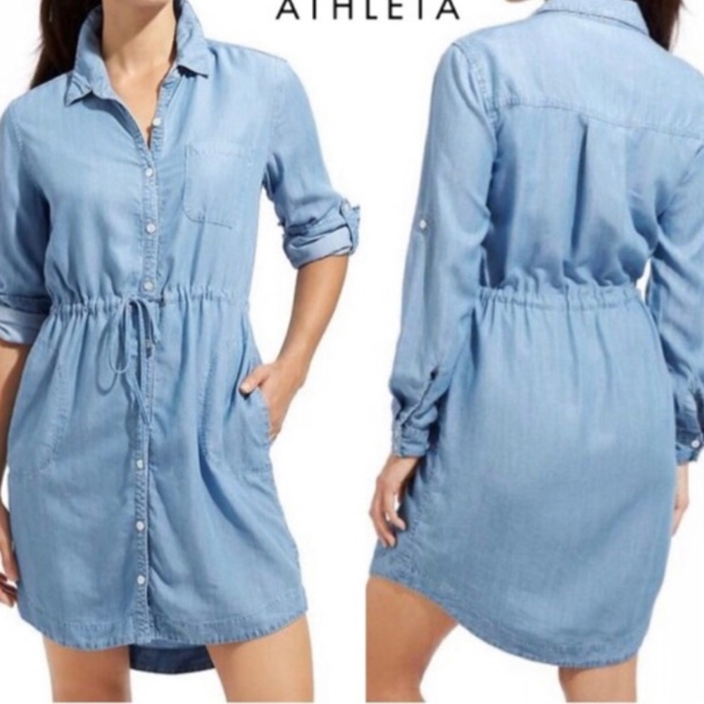 Athleta Chambray Shirt Dress, Small, Tie Waist